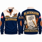 Blockmason Knowledge Carried Forward Sports Sweatshirt Navy front and back