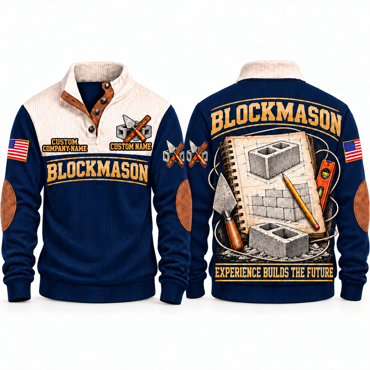 Blockmason Knowledge Carried Forward Sports Sweatshirt Navy front and back