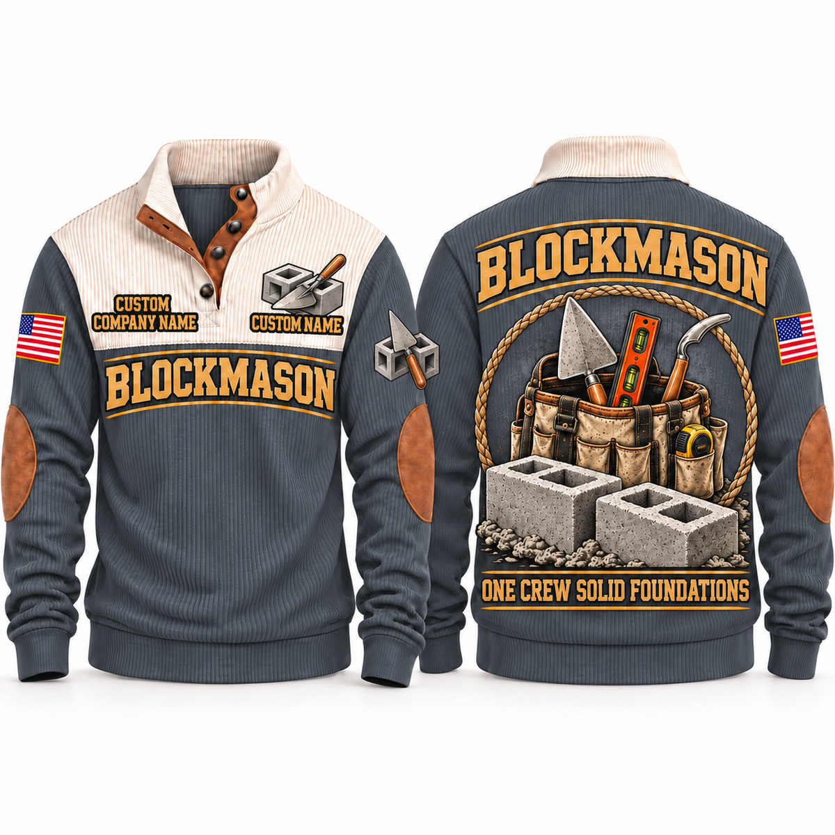 Blockmason Masonry Crew Sports Sweatshirt Grey front and back
