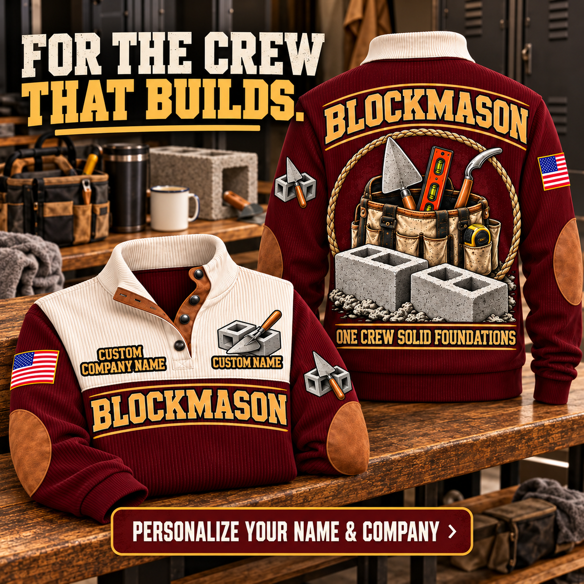Blockmason Masonry Crew Sports Sweatshirt Jujube Red listing hero