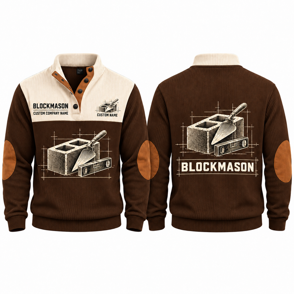 Blockmason Measured Craft Sports Sweatshirt Brown front and back