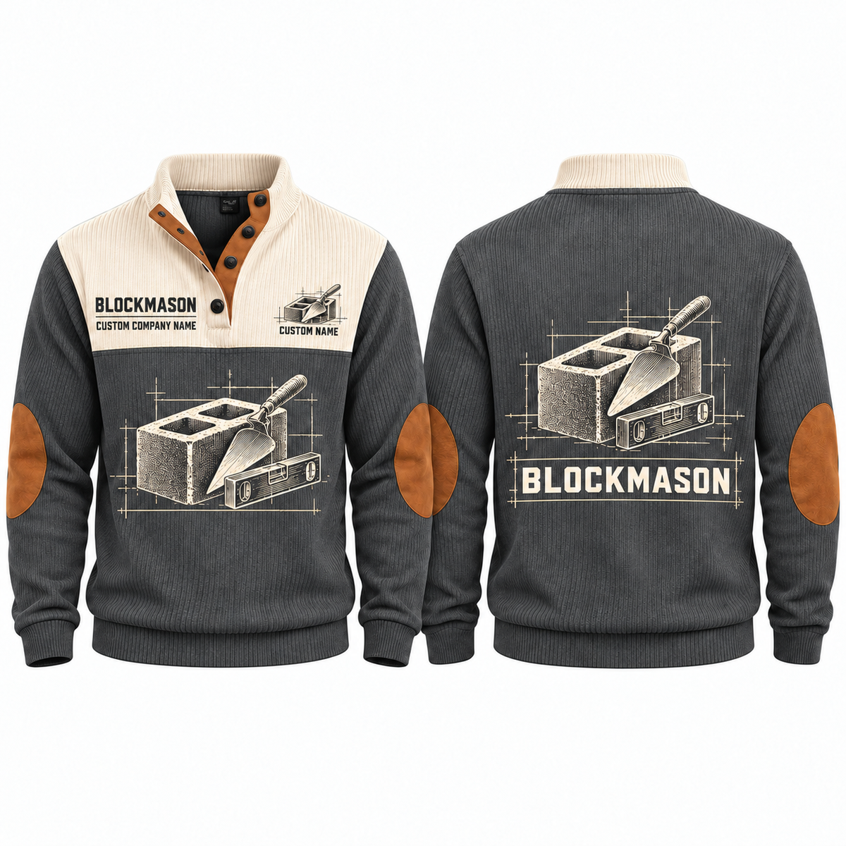 Blockmason Measured Craft Sports Sweatshirt Grey front and back