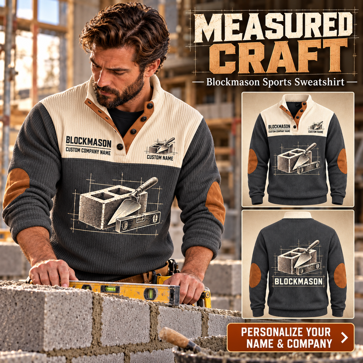 Blockmason Measured Craft Sports Sweatshirt Grey listing hero