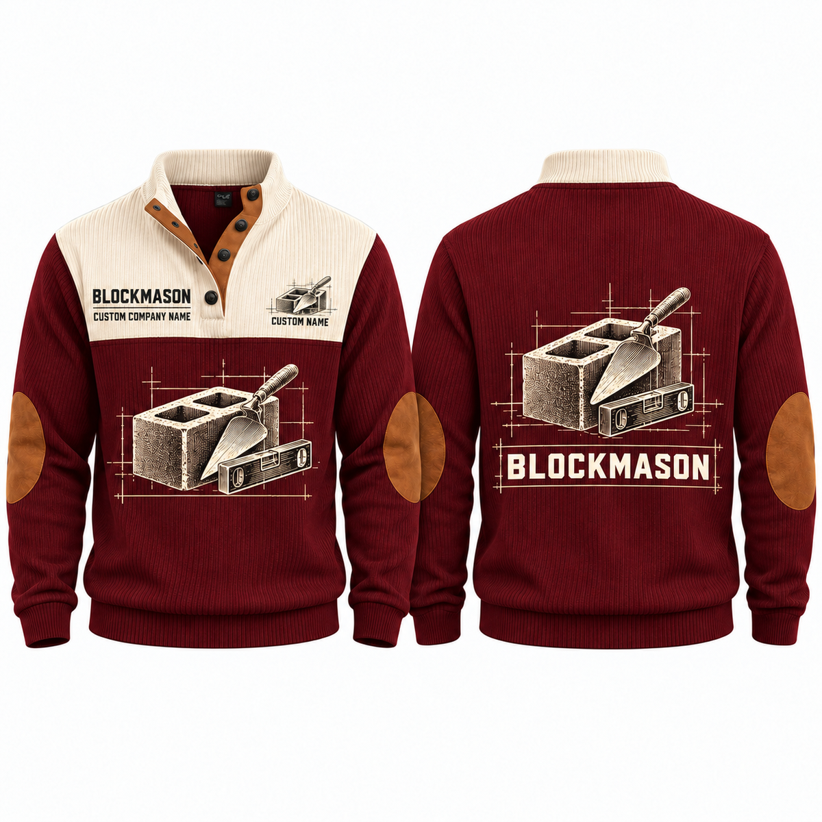 Blockmason Measured Craft Sports Sweatshirt Jujube Red front and back