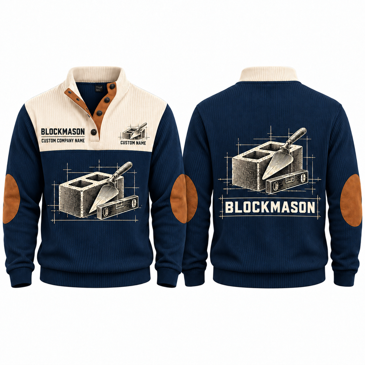 Blockmason Measured Craft Sports Sweatshirt Navy front and back