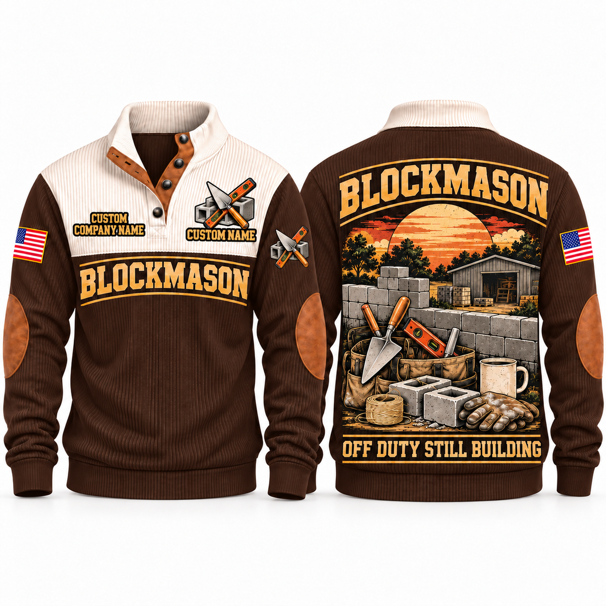 Blockmason Shift Finished Sports Sweatshirt Brown front and back