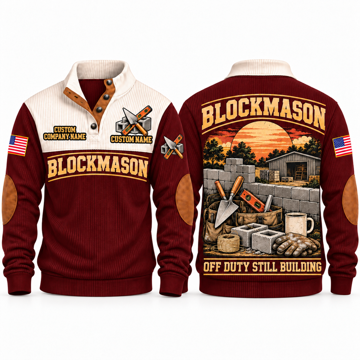 Blockmason Shift Finished Sports Sweatshirt Jujube Red front and back