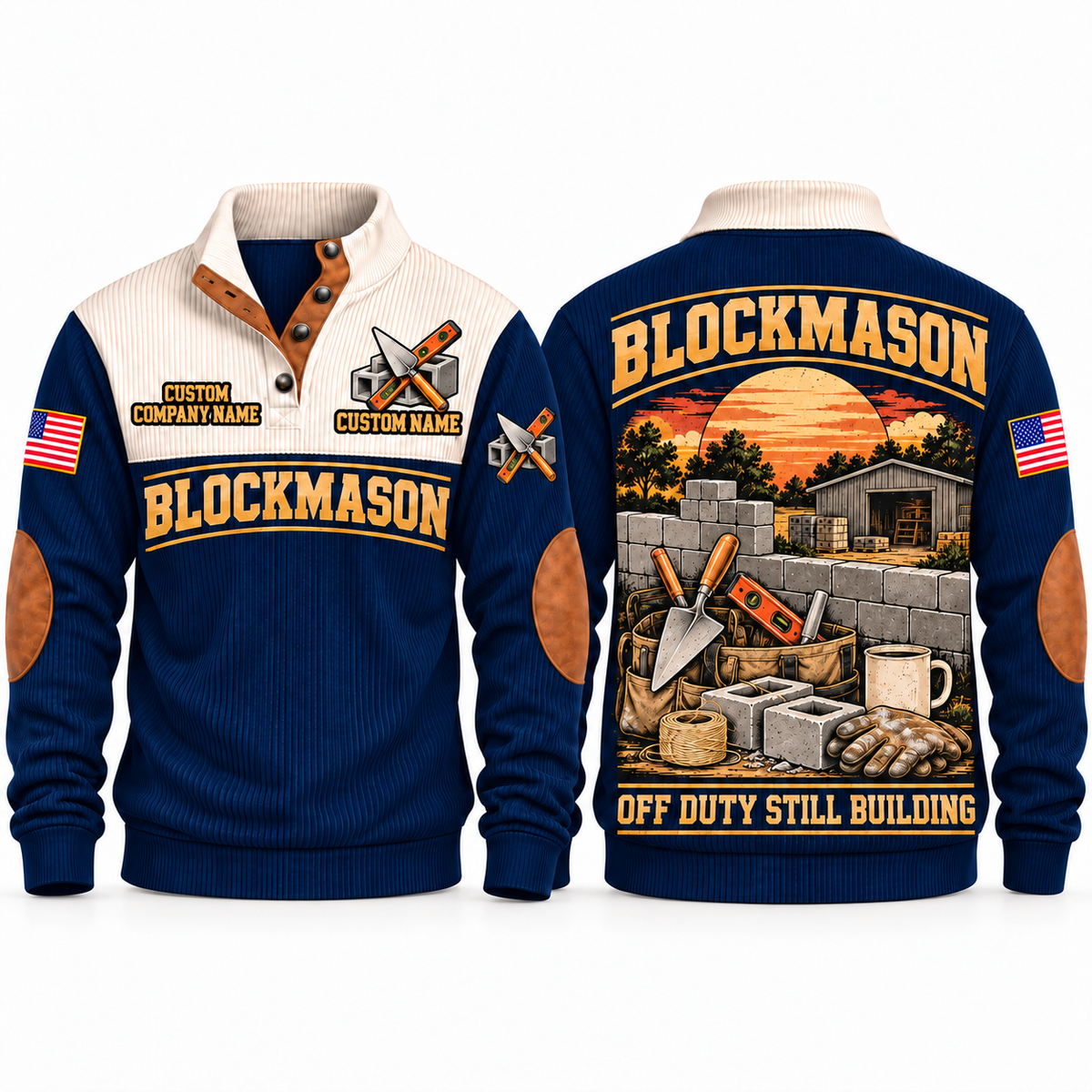 Blockmason Shift Finished Sports Sweatshirt Navy front and back