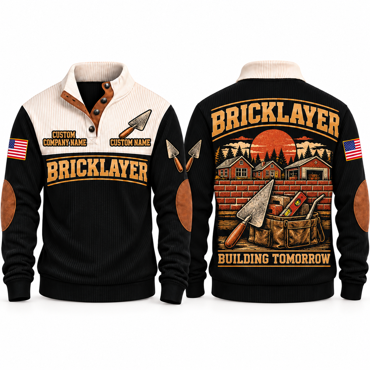 Bricklayer Building Tomorrow Sports Sweatshirt Black front and back