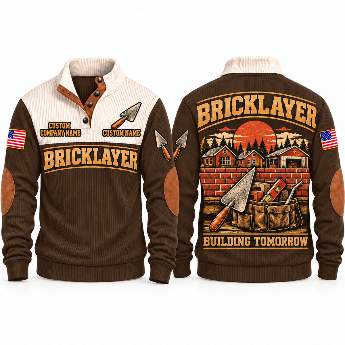 Bricklayer Building Tomorrow Sports Sweatshirt Brown front and back