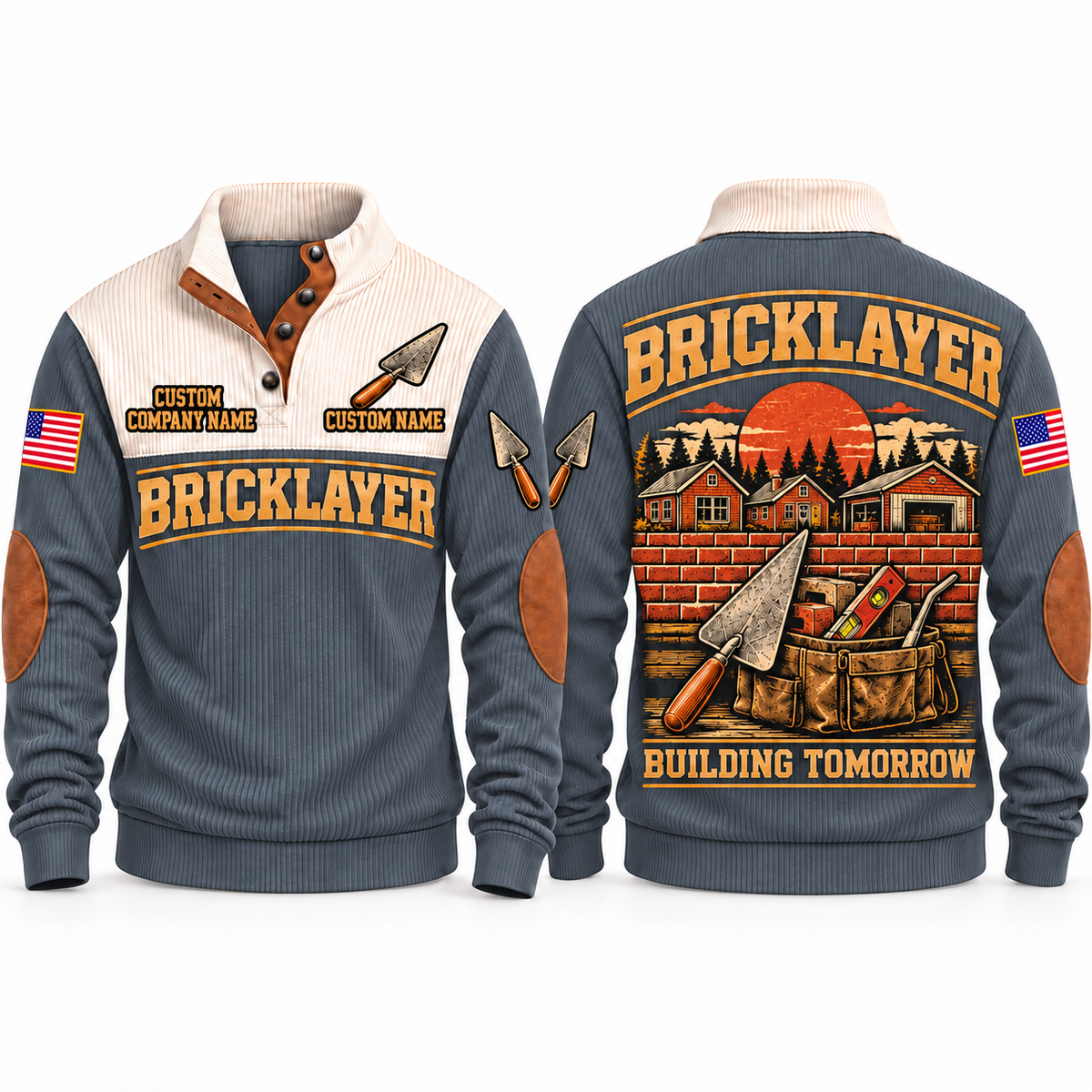Bricklayer Building Tomorrow Sports Sweatshirt Grey front and back