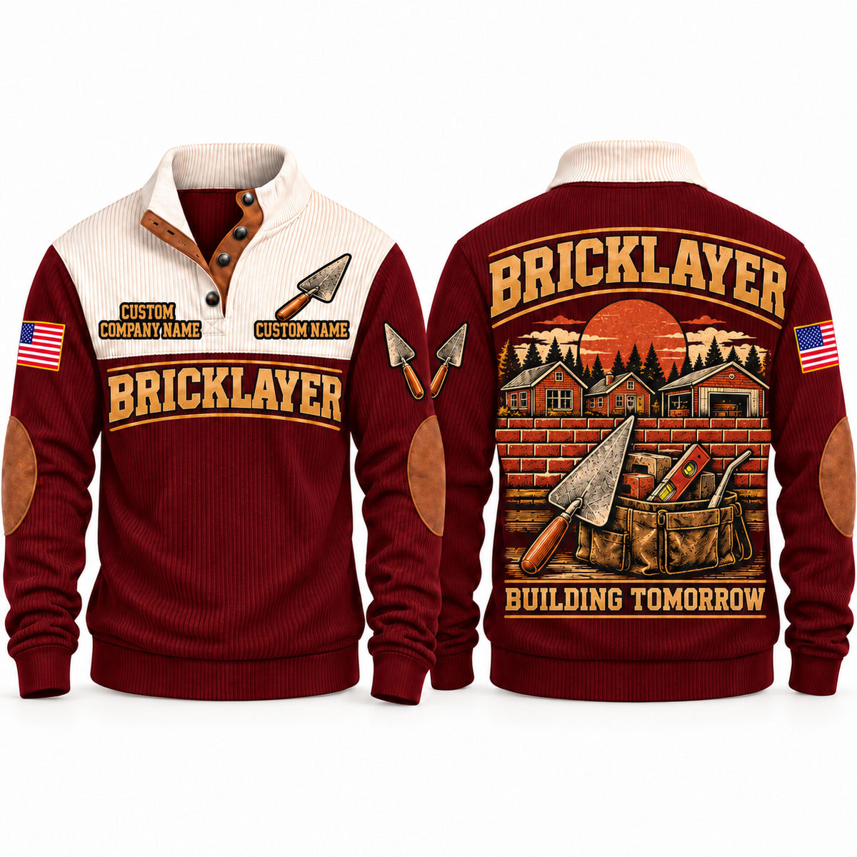 Bricklayer Building Tomorrow Sports Sweatshirt Jujube Red front and back