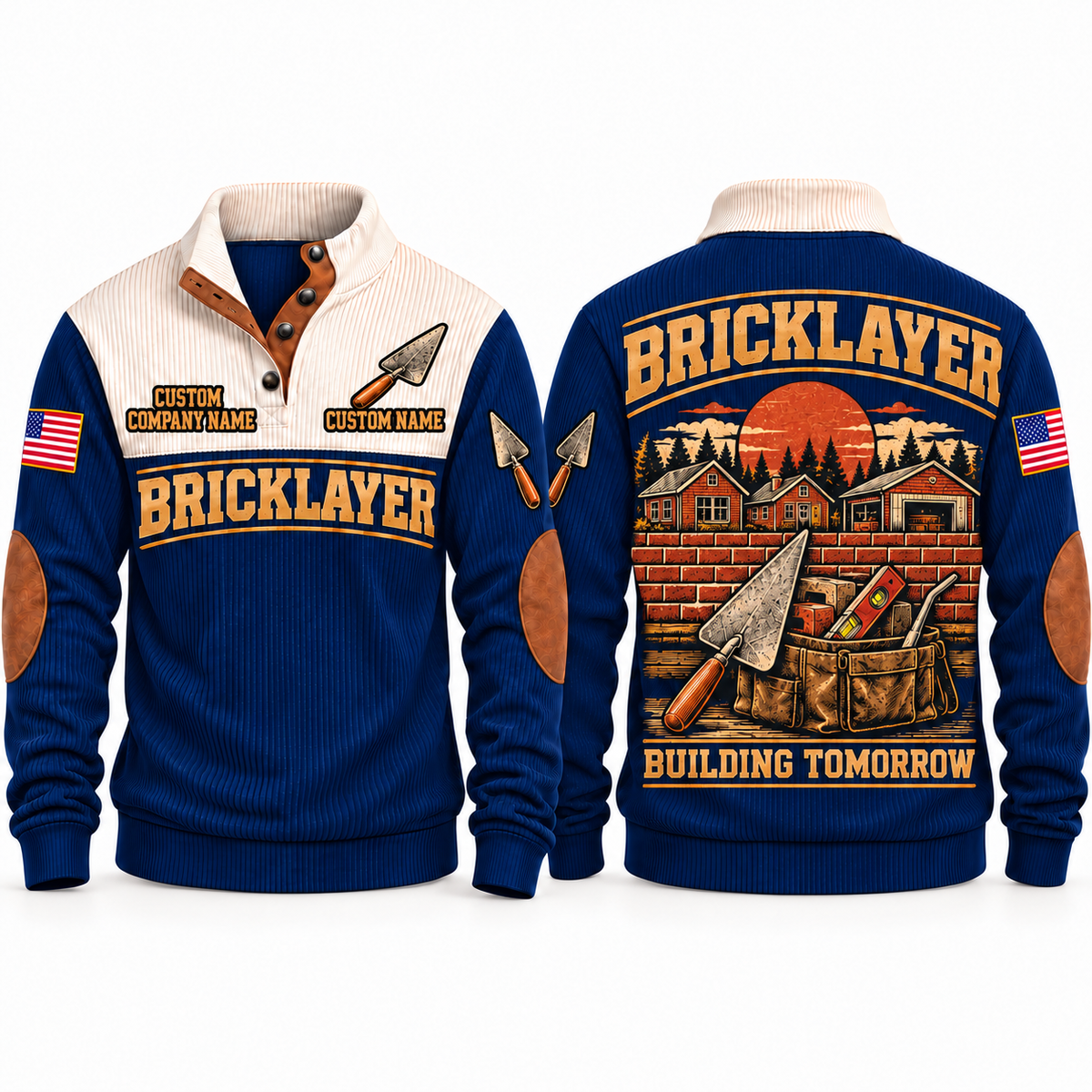 Bricklayer Building Tomorrow Sports Sweatshirt Navy front and back