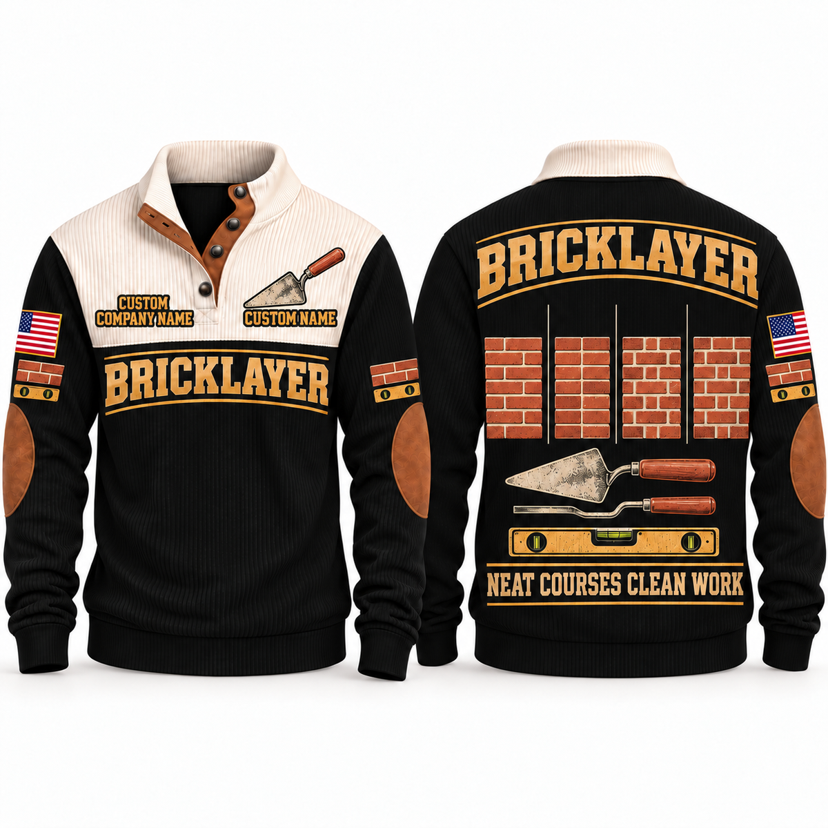 Bricklayer Clean Courses Sports Sweatshirt Black front and back