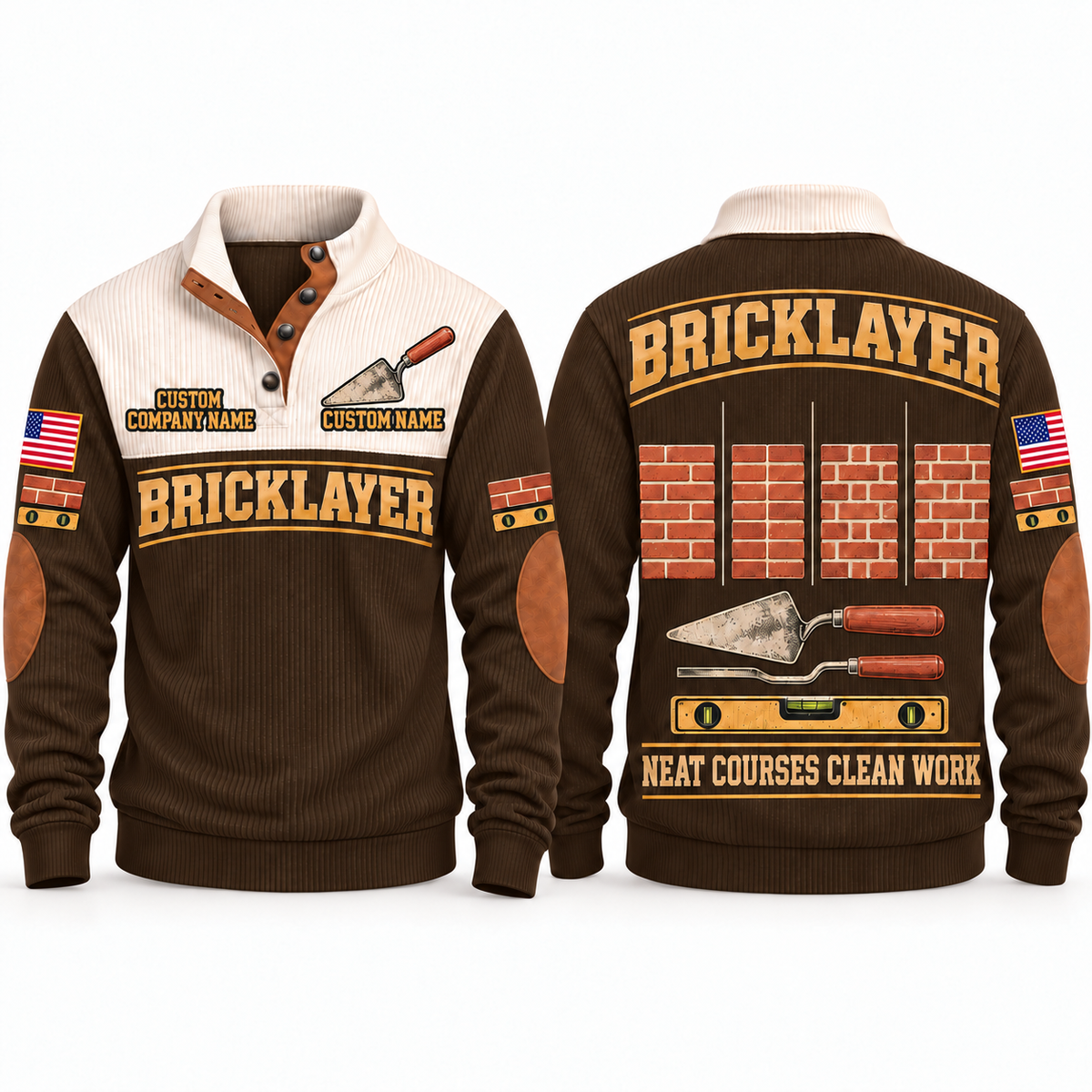Bricklayer Clean Courses Sports Sweatshirt Brown front and back