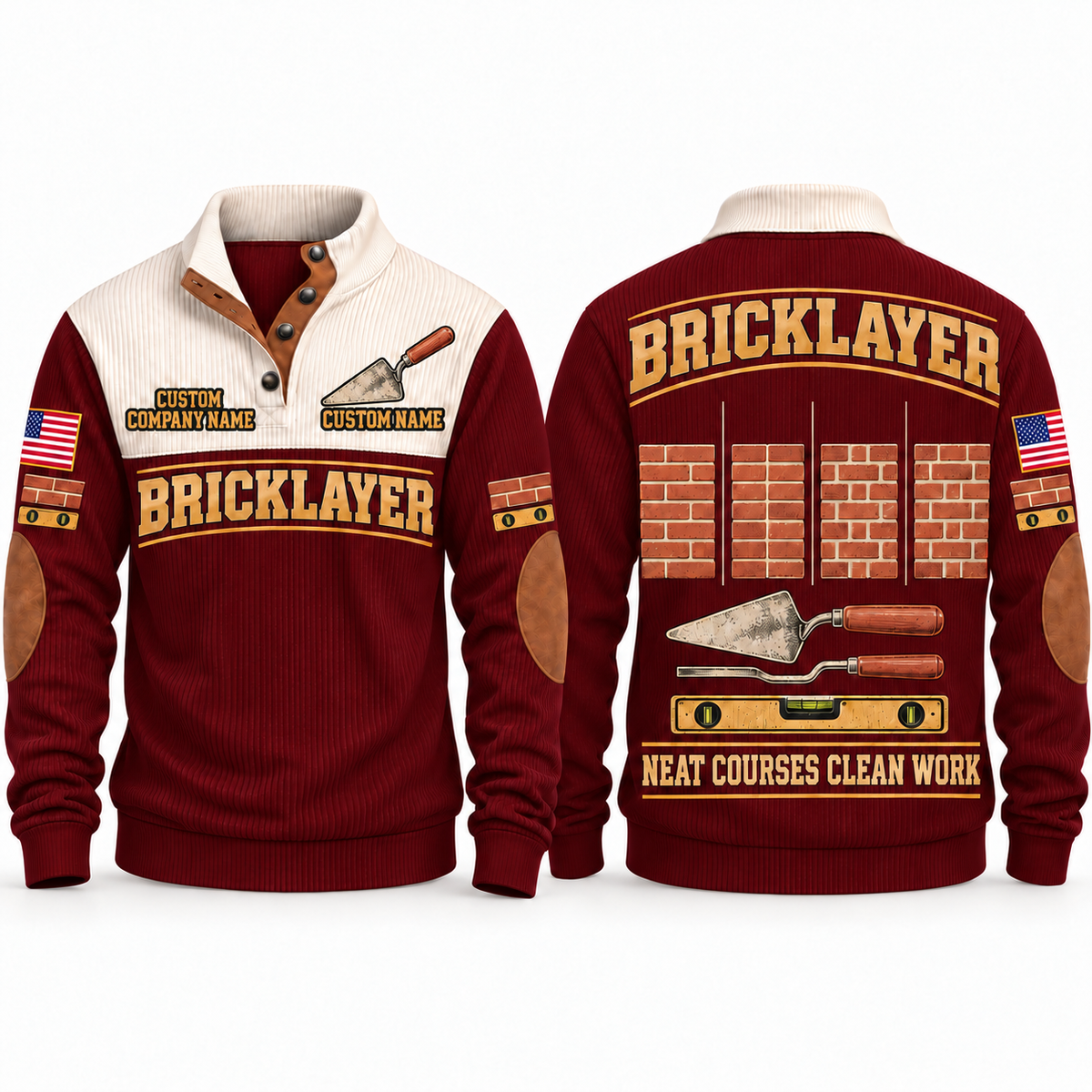 Bricklayer Clean Courses Sports Sweatshirt Jujube Red front and back
