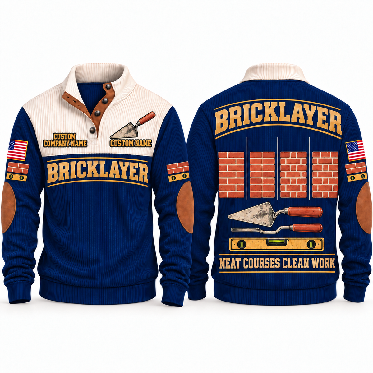 Bricklayer Clean Courses Sports Sweatshirt Navy front and back