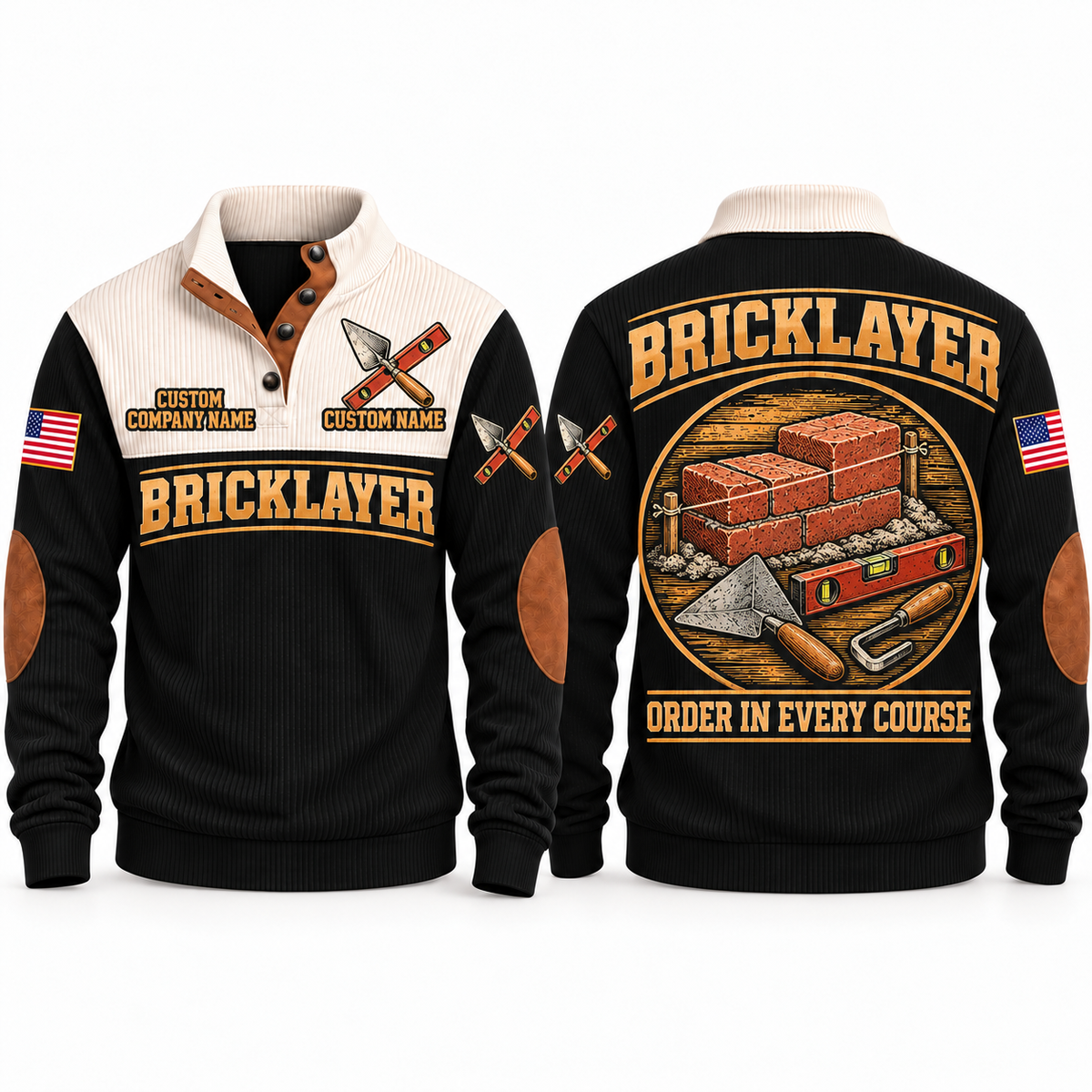 Bricklayer Course Perfection Sports Sweatshirt Black front and back