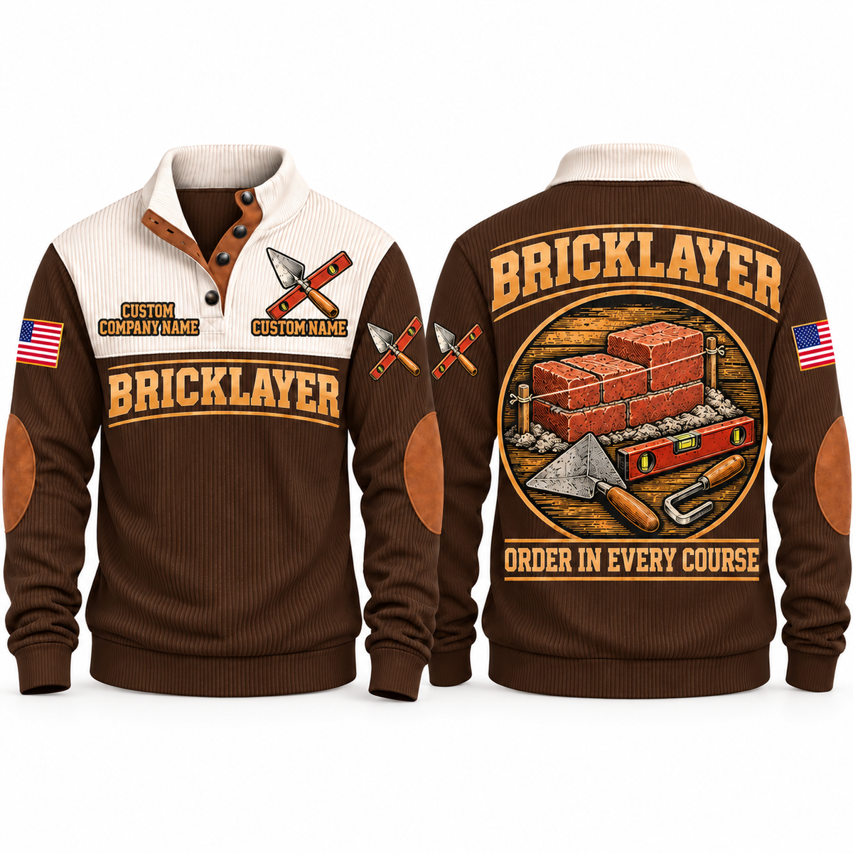 Bricklayer Course Perfection Sports Sweatshirt Brown front and back