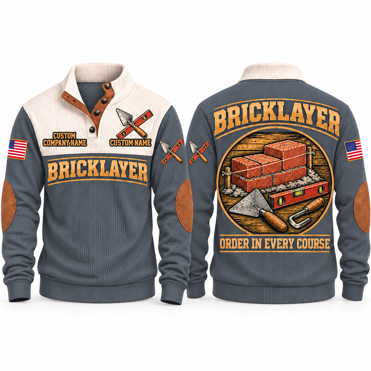 Bricklayer Course Perfection Sports Sweatshirt Grey front and back