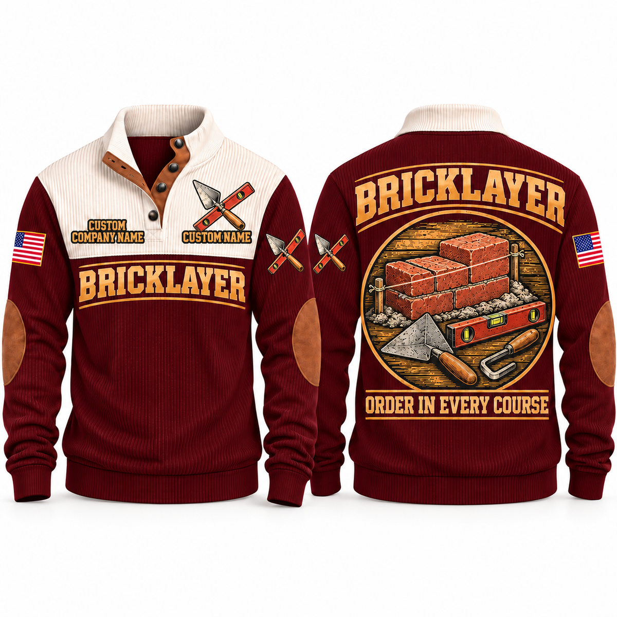 Bricklayer Course Perfection Sports Sweatshirt Jujube Red front and back