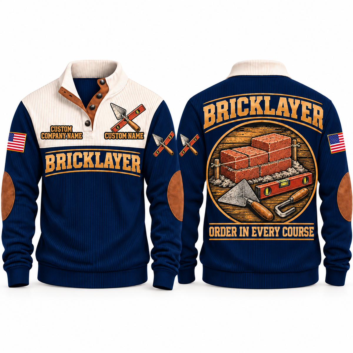 Bricklayer Course Perfection Sports Sweatshirt Navy front and back