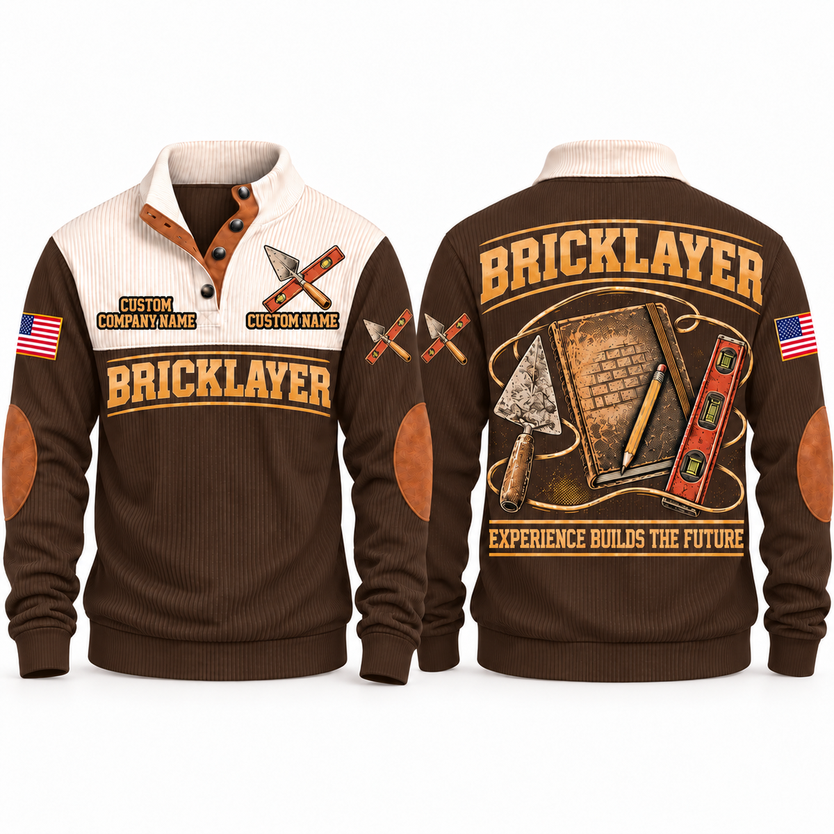 Bricklayer Knowledge Carried Forward Sports Sweatshirt Brown front and back