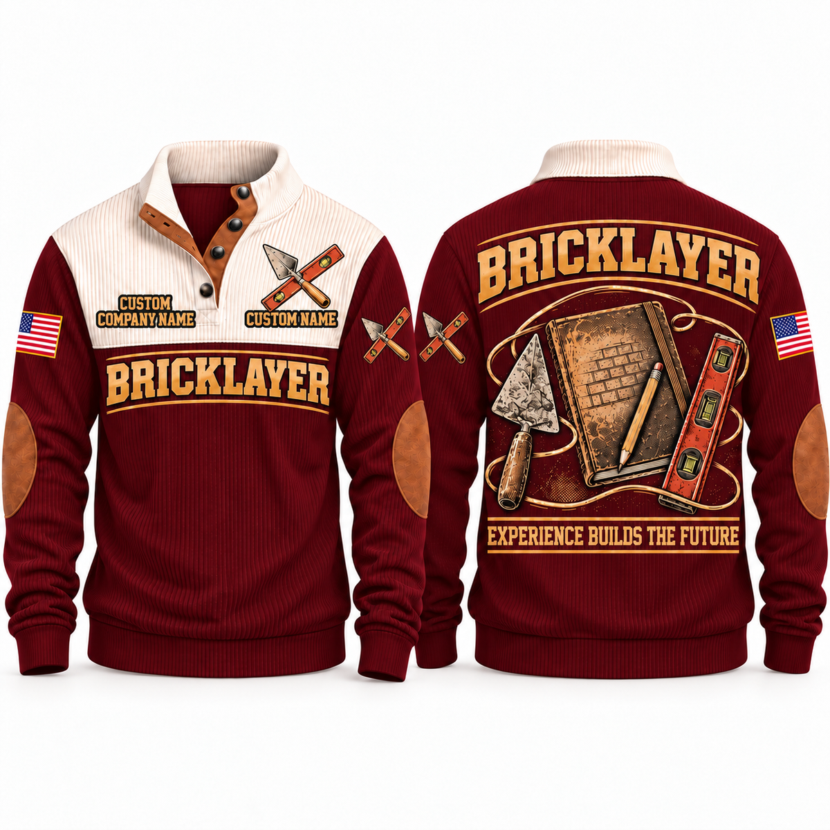 Bricklayer Knowledge Carried Forward Sports Sweatshirt Jujube Red front and back