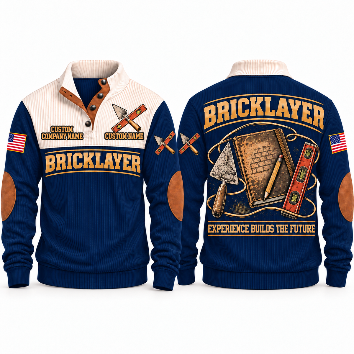 Bricklayer Knowledge Carried Forward Sports Sweatshirt Navy front and back