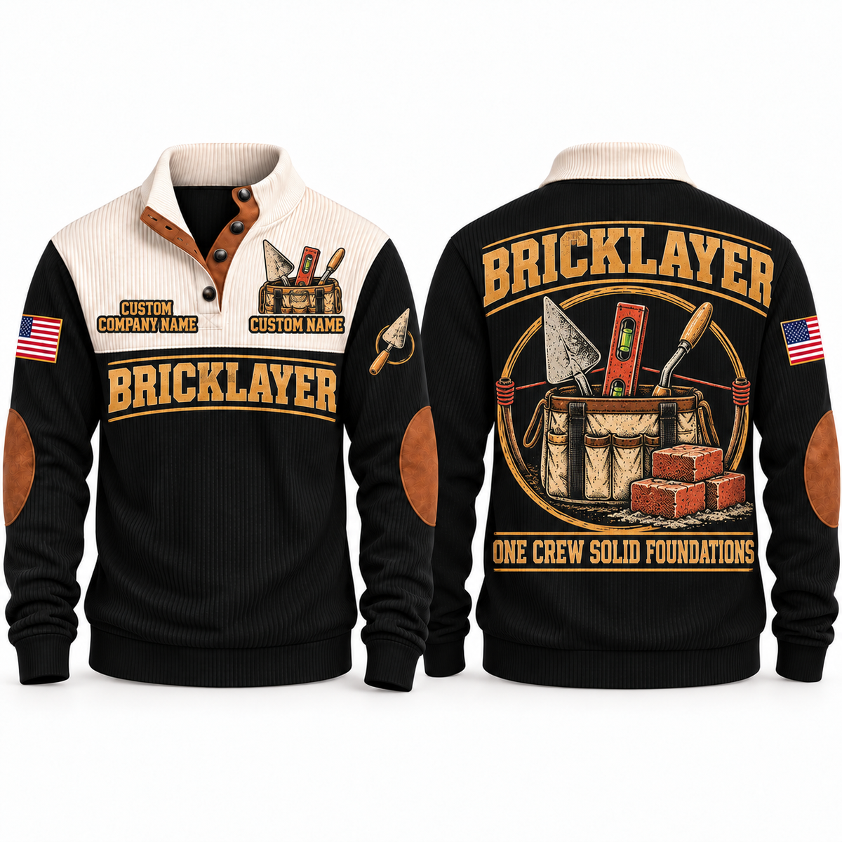 Bricklayer Masonry Crew Sports Sweatshirt Black front and back