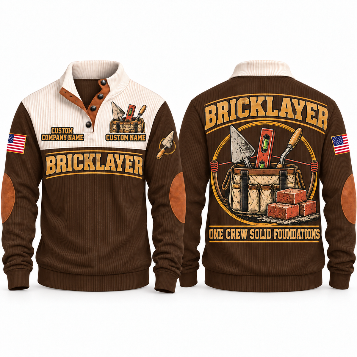Bricklayer Masonry Crew Sports Sweatshirt Brown front and back