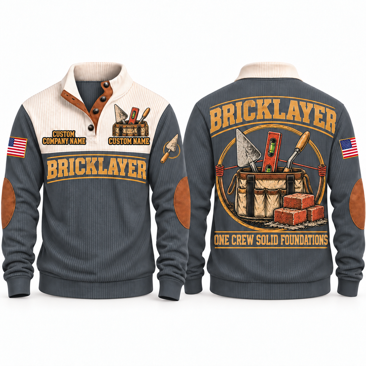 Bricklayer Masonry Crew Sports Sweatshirt Grey front and back