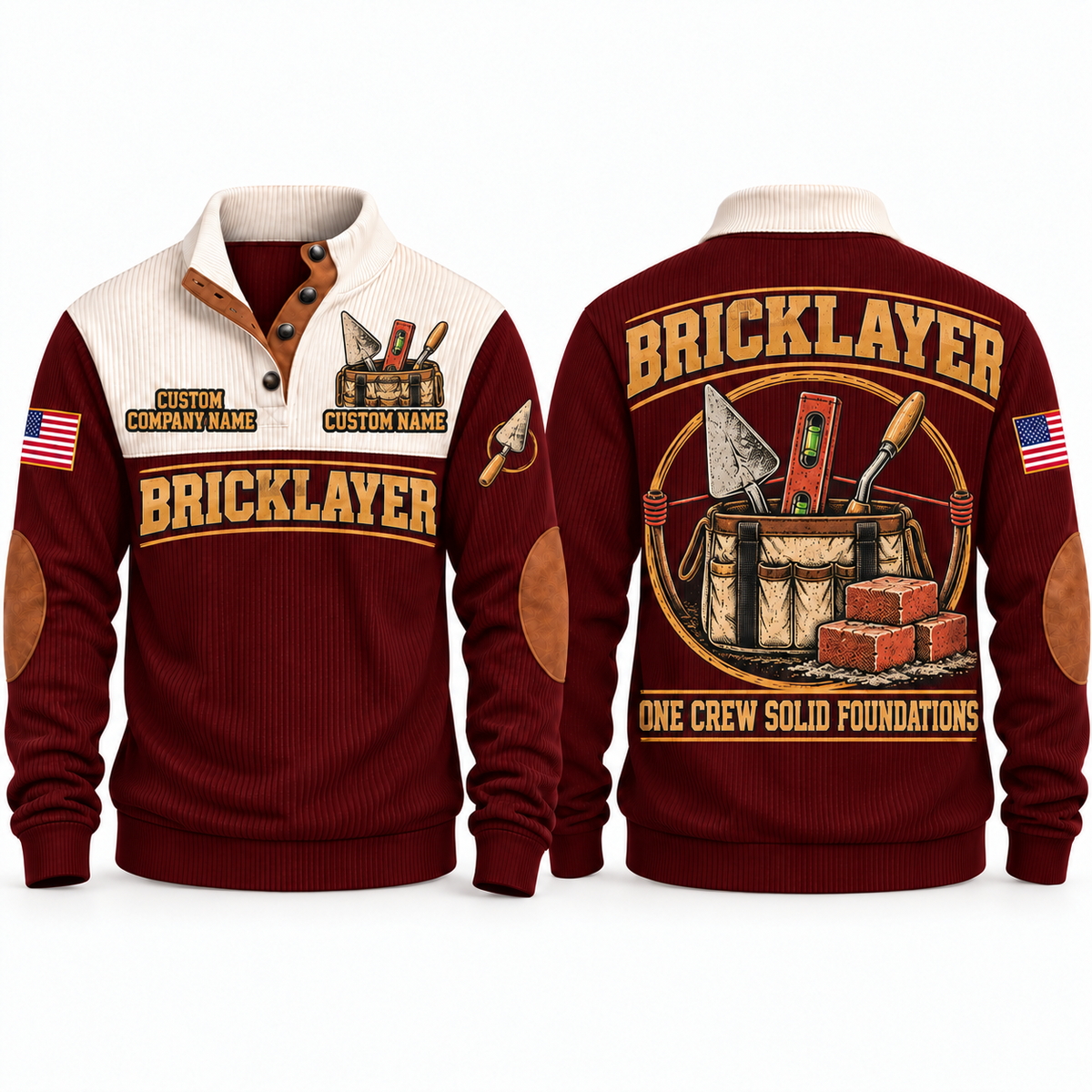 Bricklayer Masonry Crew Sports Sweatshirt Jujube Red front and back