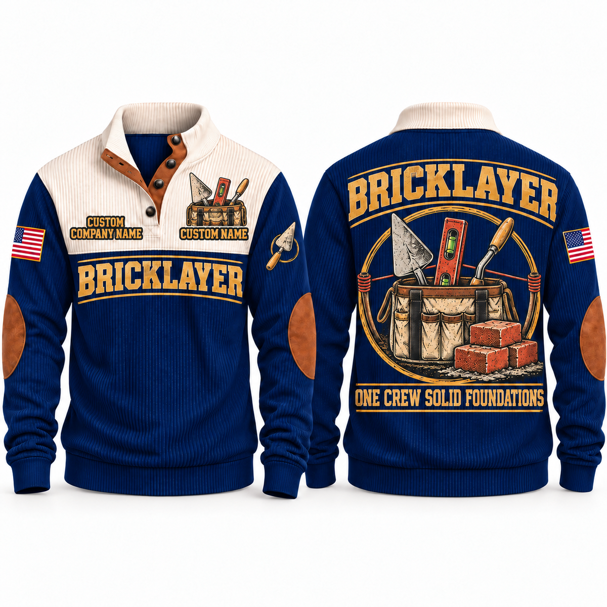Bricklayer Masonry Crew Sports Sweatshirt Navy front and back