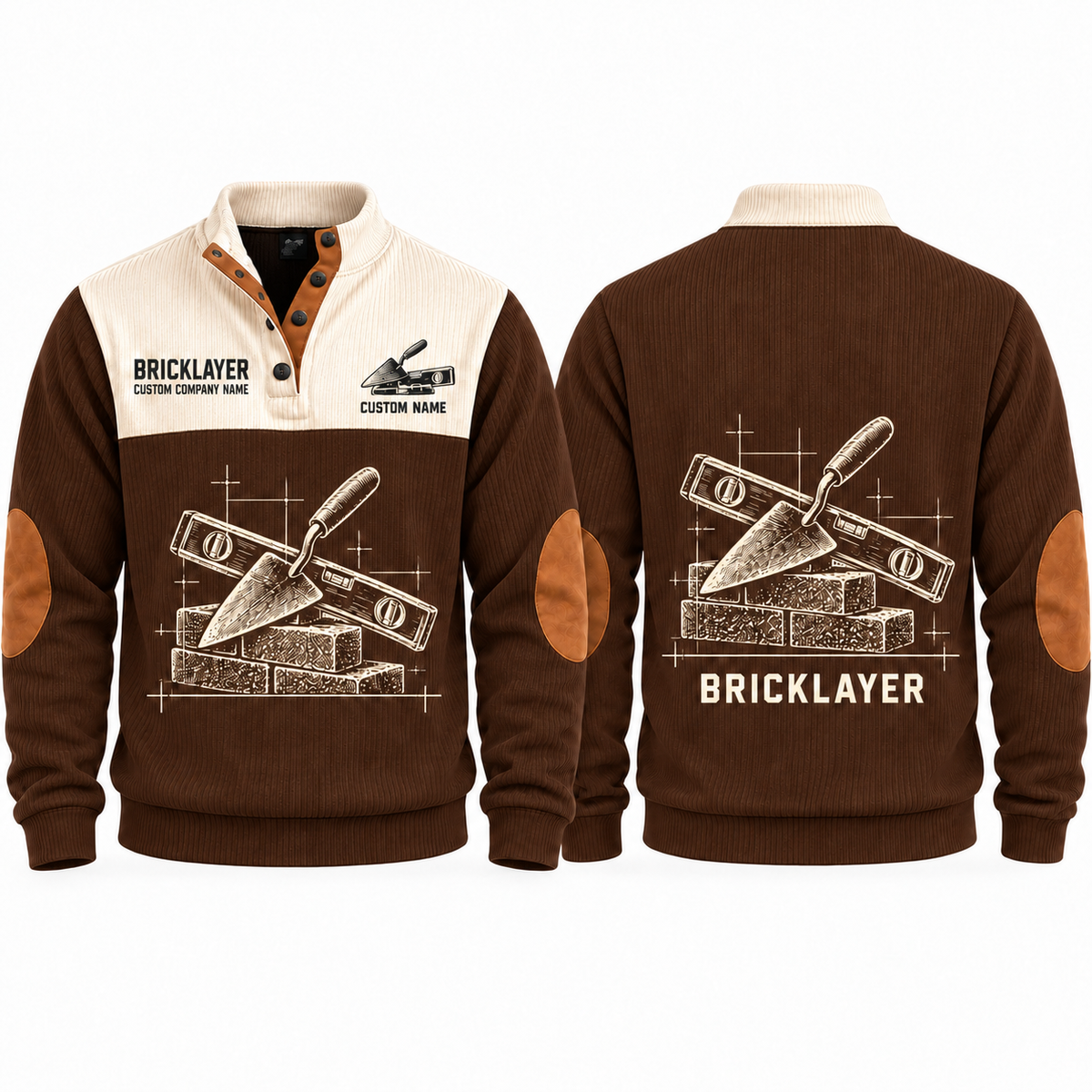 Bricklayer Measured Craft Sports Sweatshirt Brown front and back
