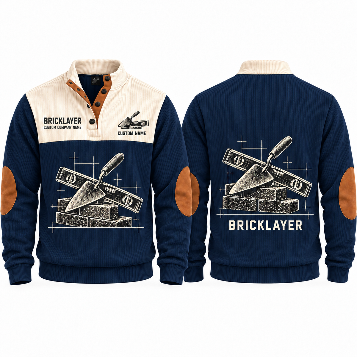 Bricklayer Measured Craft Sports Sweatshirt Navy front and back