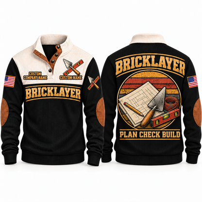 Bricklayer Plan Check Build Sports Sweatshirt Black front and back