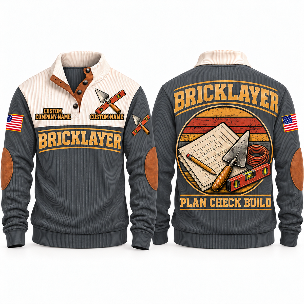 Bricklayer Plan Check Build Sports Sweatshirt Grey front and back