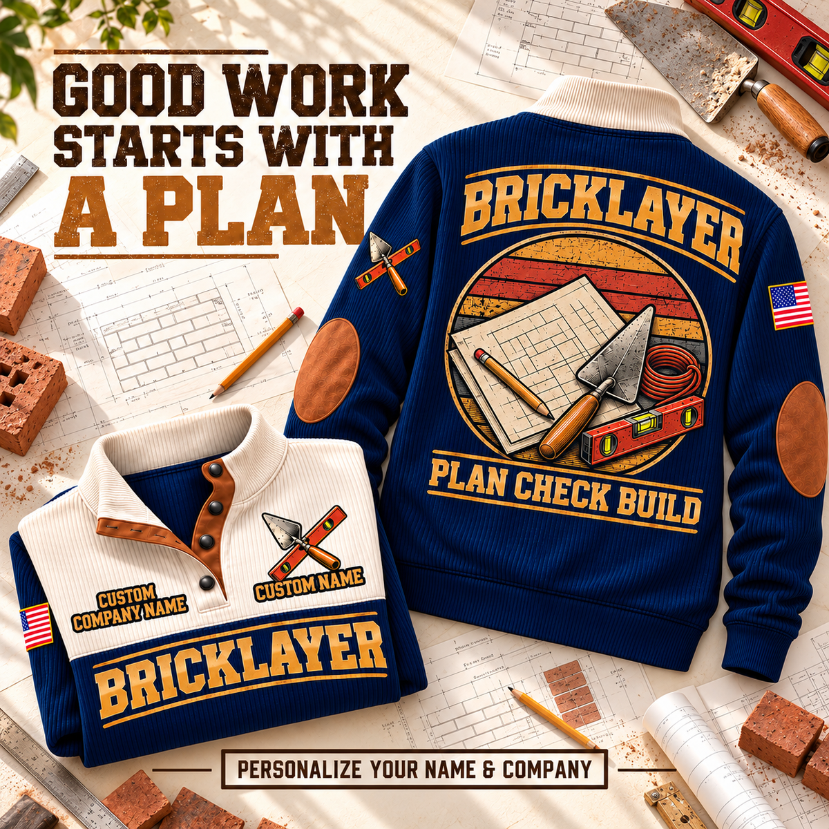 Bricklayer Plan Check Build Sports Sweatshirt Navy listing hero