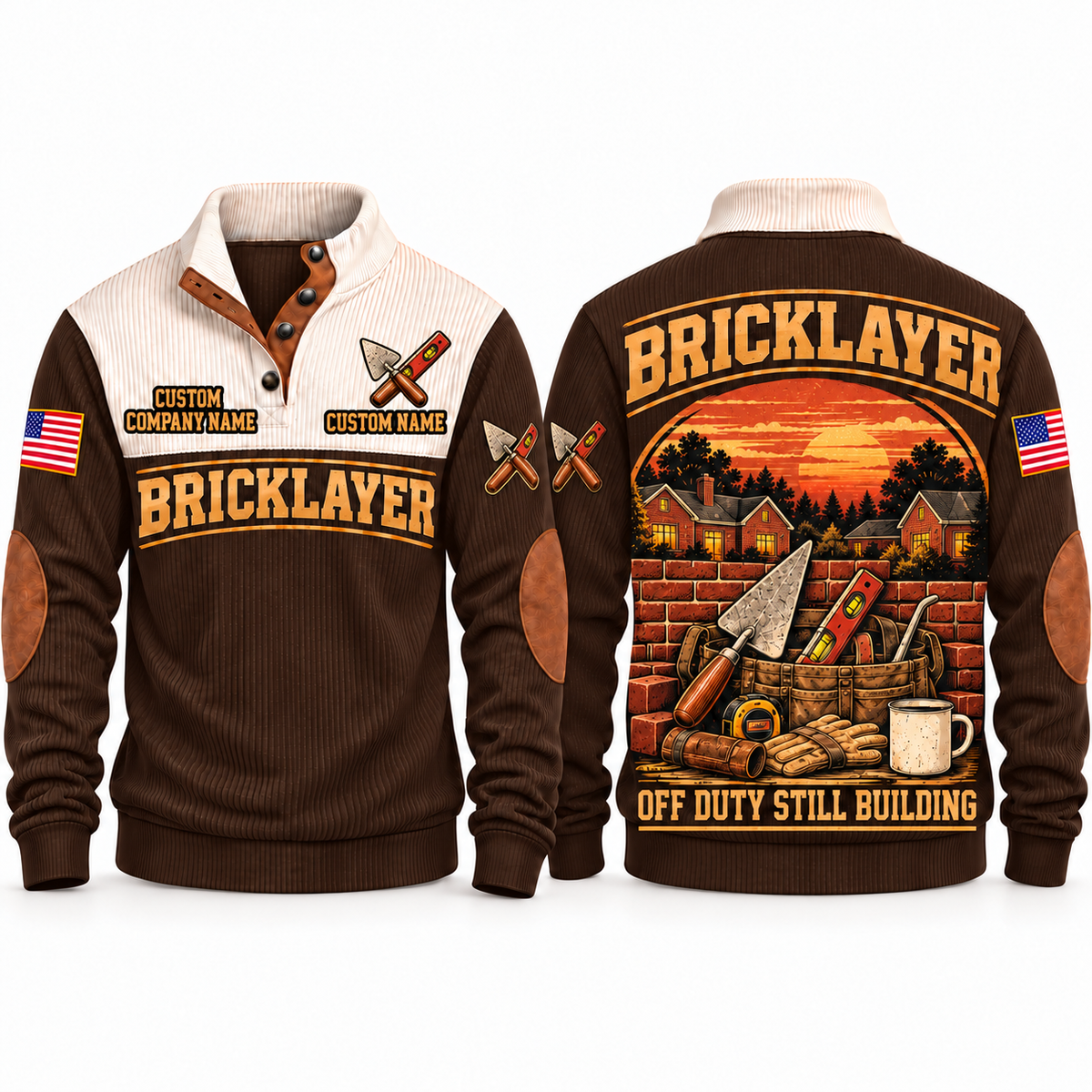Bricklayer Shift Finished Sports Sweatshirt Brown front and back