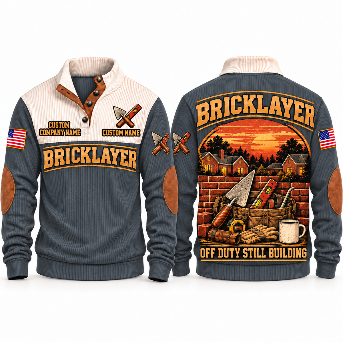 Bricklayer Shift Finished Sports Sweatshirt Grey front and back