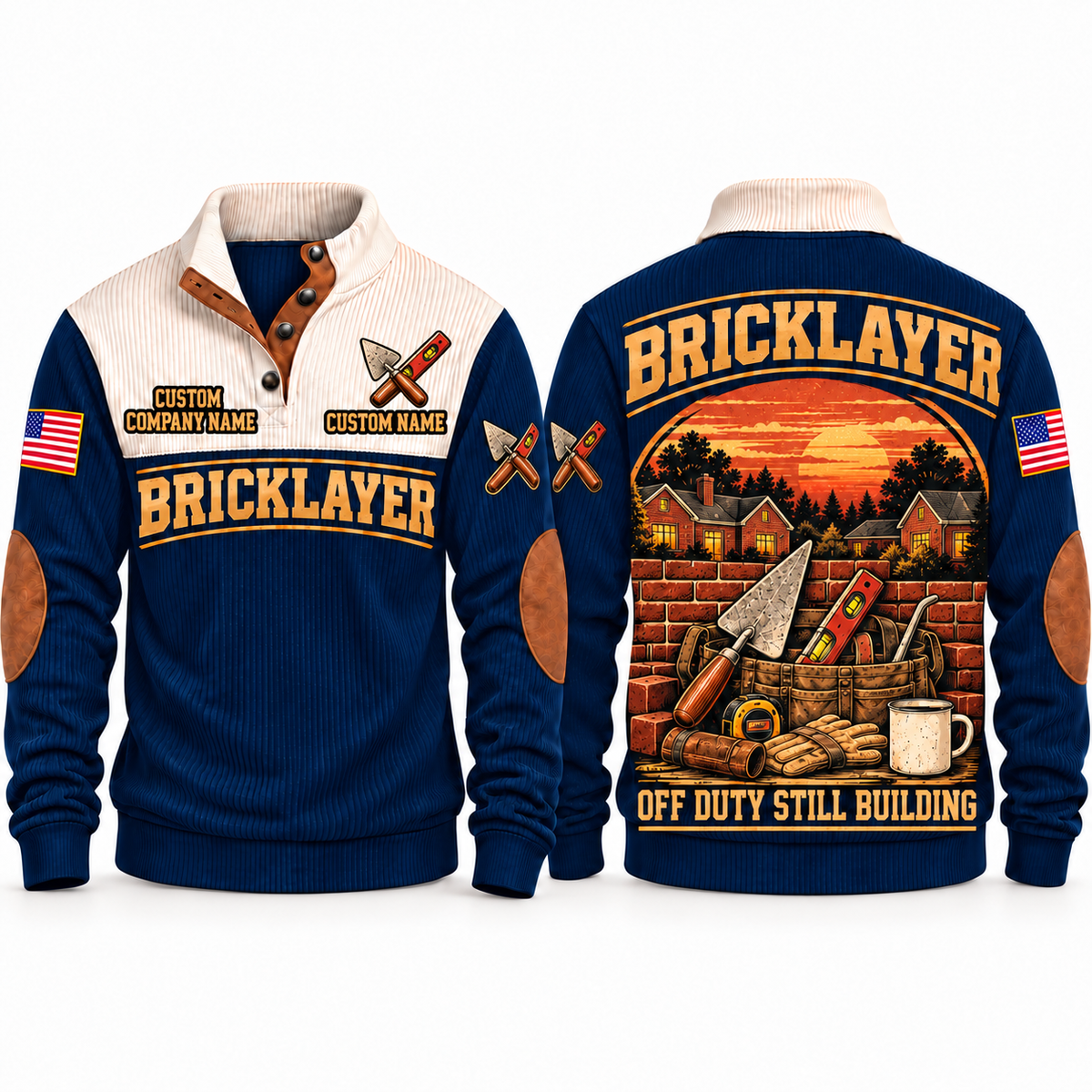 Bricklayer Shift Finished Sports Sweatshirt Navy front and back