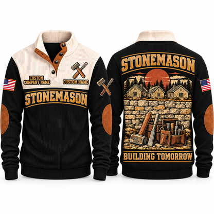 Stonemason Building Tomorrow Sports Sweatshirt Black front and back