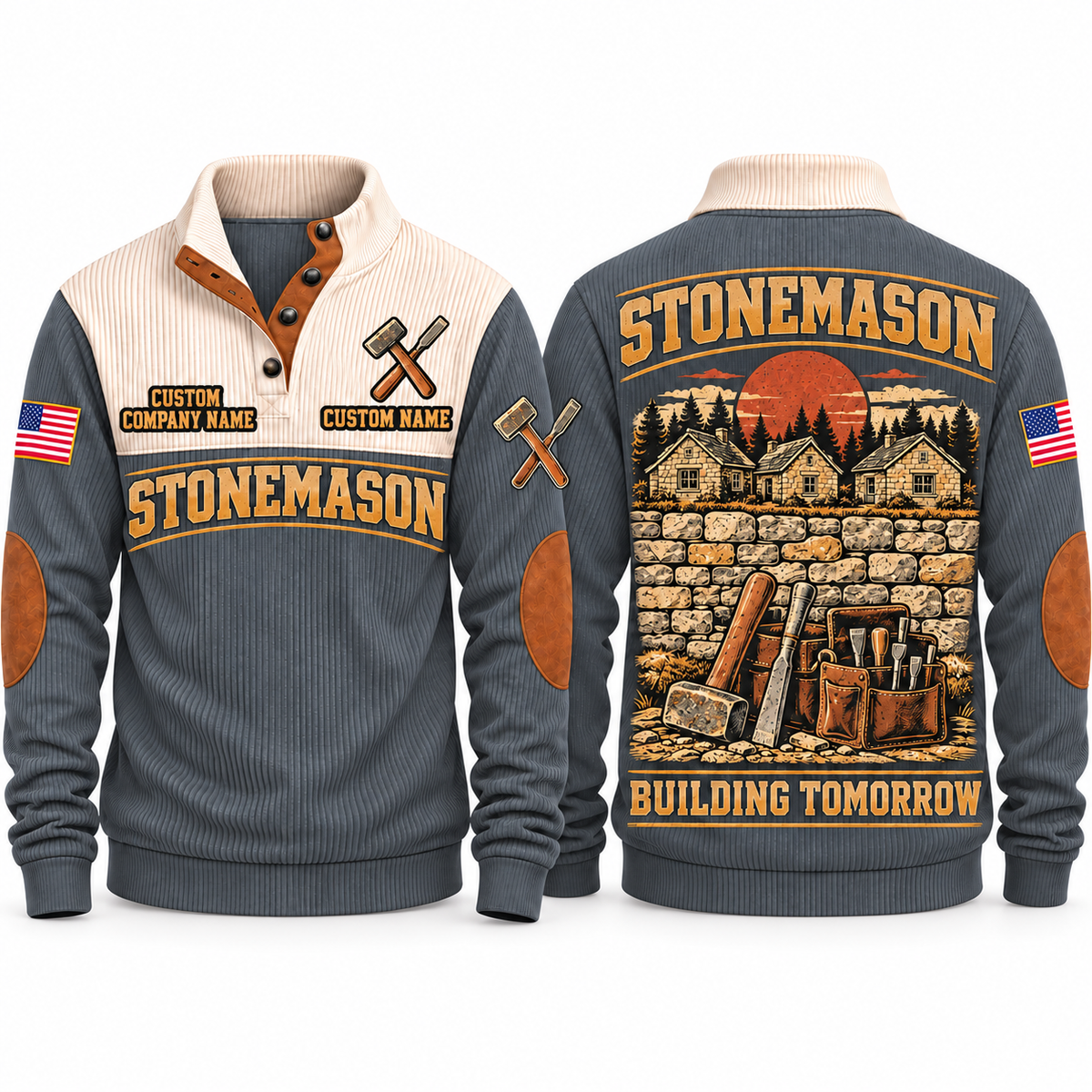 Stonemason Building Tomorrow Sports Sweatshirt Grey front and back