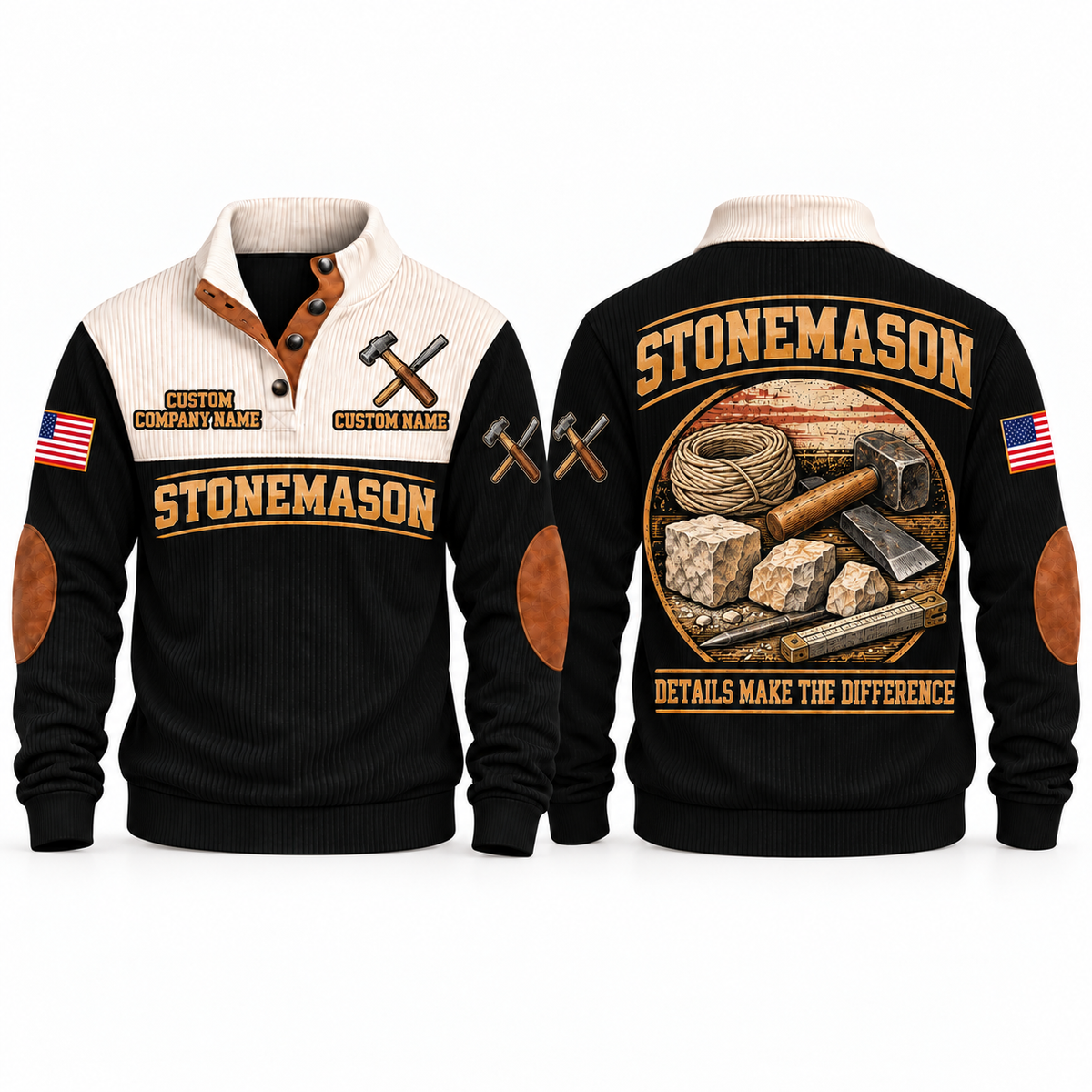 Stonemason Built With Care Sports Sweatshirt Black front and back