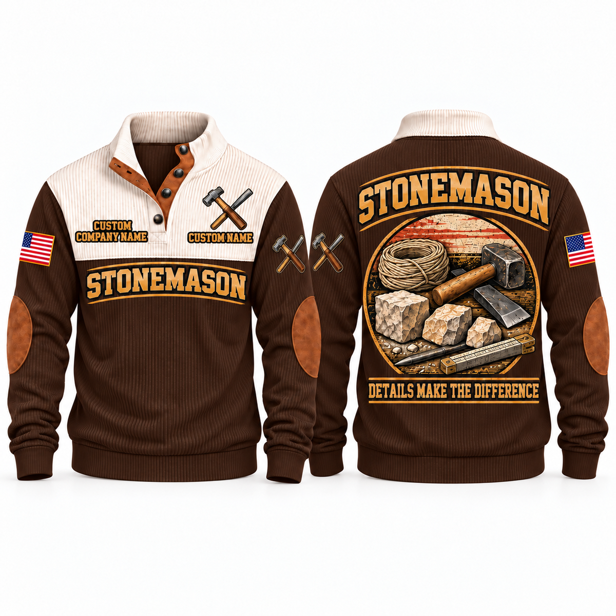 Stonemason Built With Care Sports Sweatshirt Brown front and back