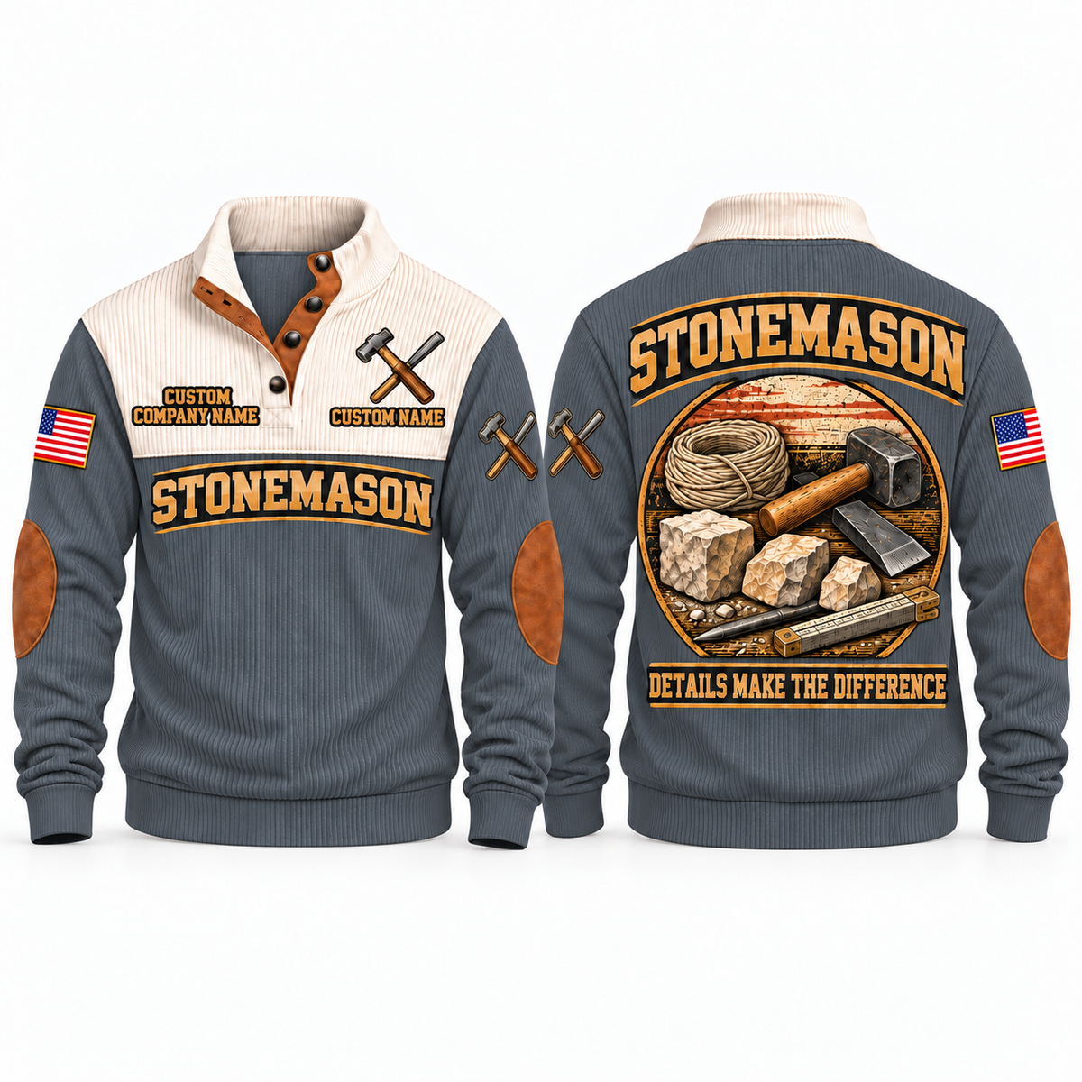 Stonemason Built With Care Sports Sweatshirt Grey front and back