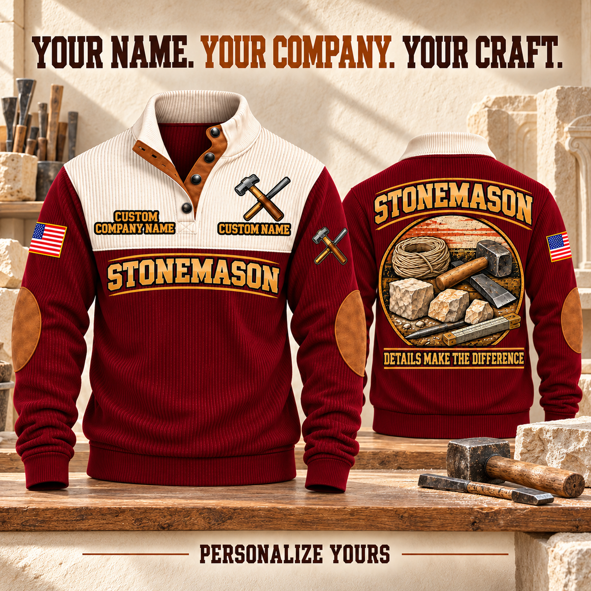 Stonemason Built With Care Sports Sweatshirt Jujube Red listing hero