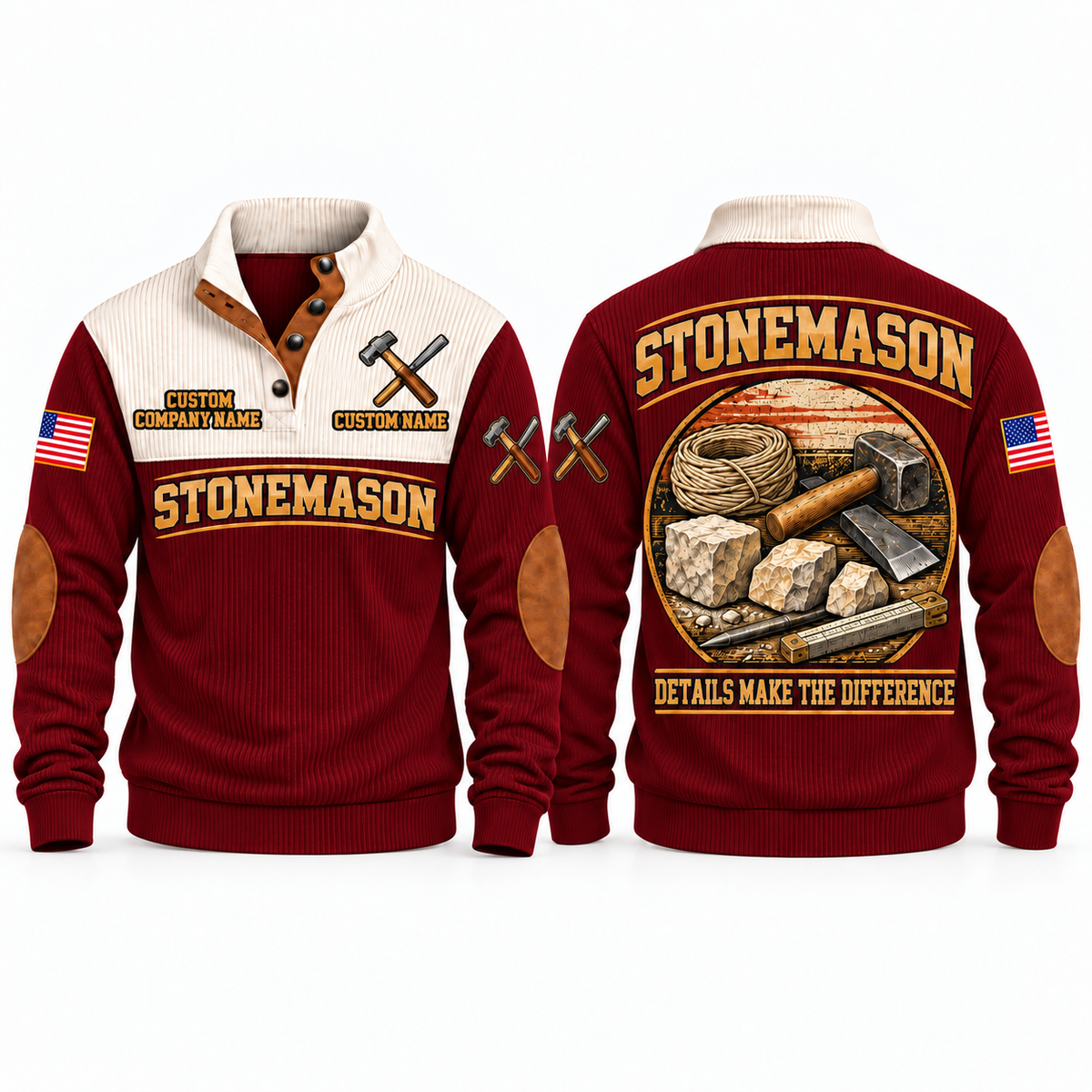 Stonemason Built With Care Sports Sweatshirt Jujube Red front and back