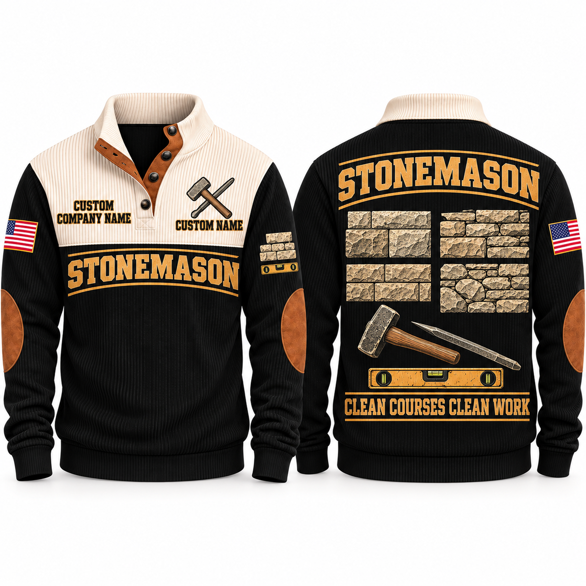 Stonemason Clean Courses Sports Sweatshirt Black front and back